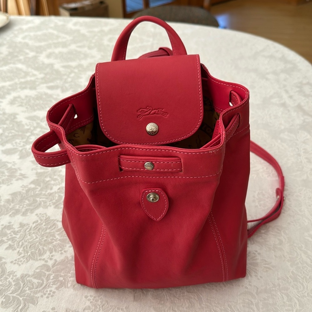Longchamp ‘Le Pliage Sac a Dos’ small leather backpack